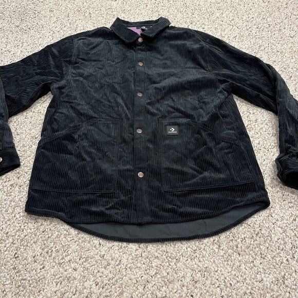 Converse Corduroy Long Sleeve Button Down Shirt Black sz M Shacket - Picture 1 of 6